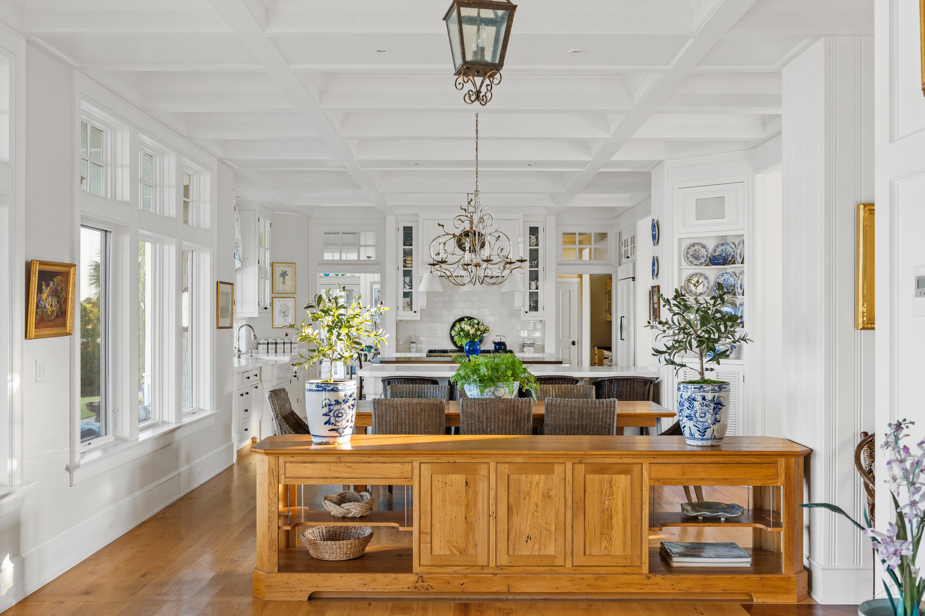Light-filled living space with a warm wood kitchen island